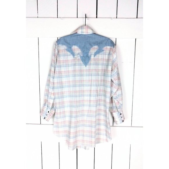 Vintage fancy yokes H Bar C California Ranch wear mens western plaid denim shirt - Picture 6 of 6